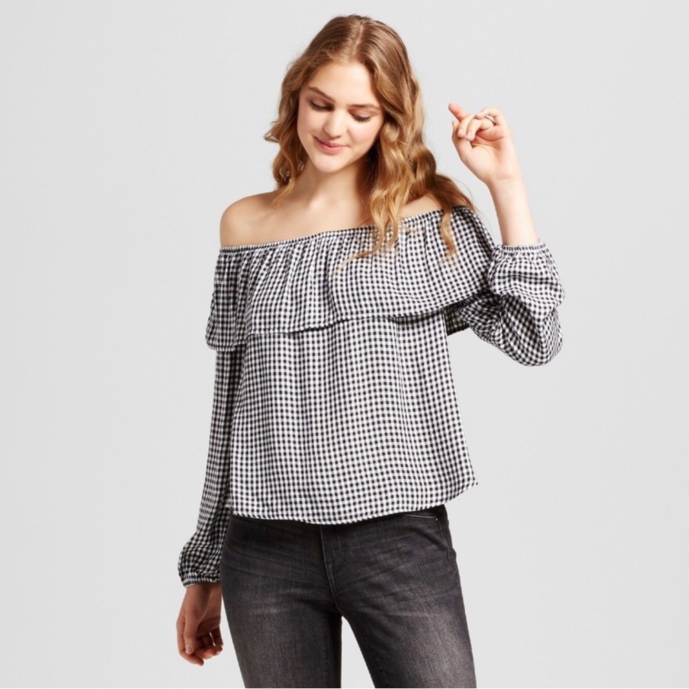 Mossimo Supply Co. Gingham Off the Shoulder Top Size Small